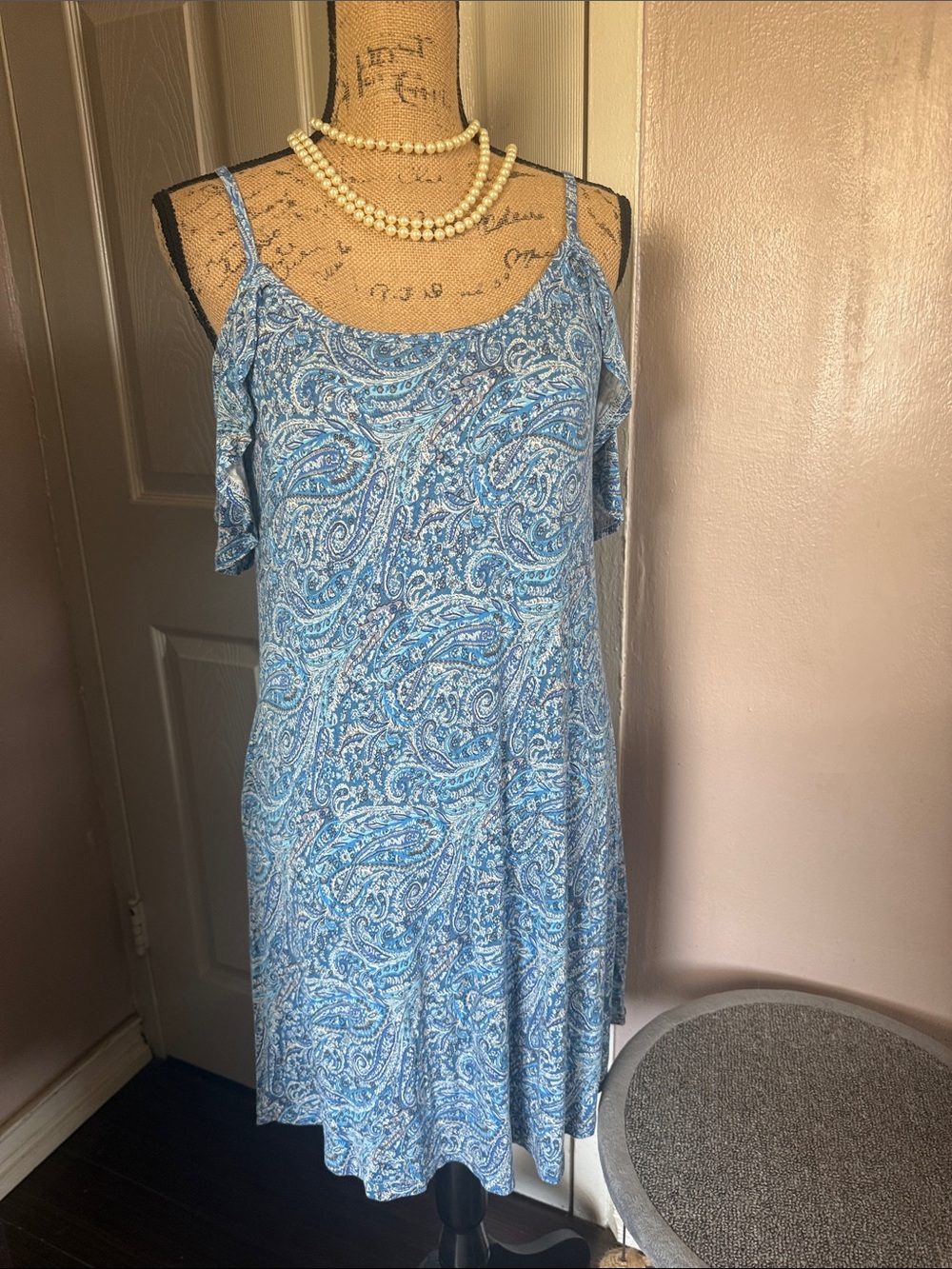 Blue Paisley Cold-Shoulder Women’s Dress